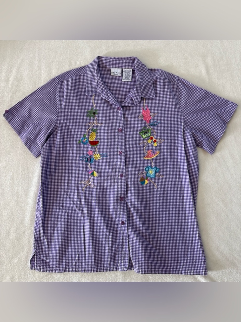 Vintage Bobbie Brooks Purple Gingham Button up Shirt Beachy/Tropical Size XL/XXL